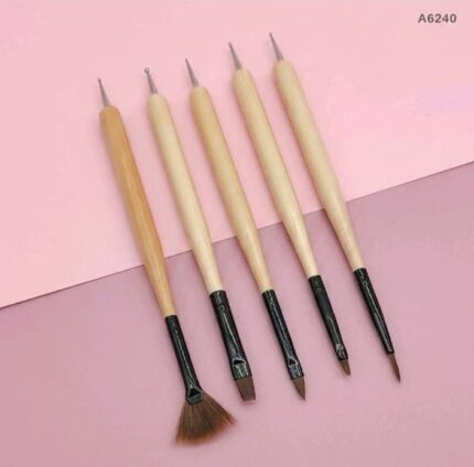 5 Pc Emboss Tool With Brush Wooden 2 Side