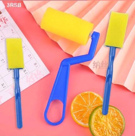 3 Pcs Roller Yellow Sponge Blue Handle