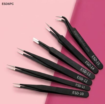 6 Pc Tweezer Stainless Steel Black
