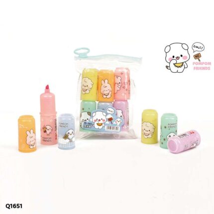 Q1651 POMPOM FRIENDS HIGHLIGHTER 6PC