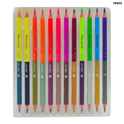19903 MACARON 12PC 2 SIDE METALIC NEON PENCIL 24 COLORS