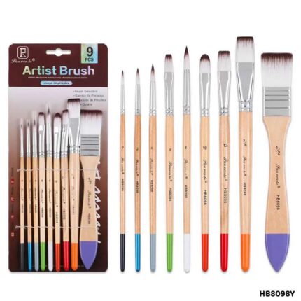 9 PCS PAINT BRUSH BROWN HANDLE