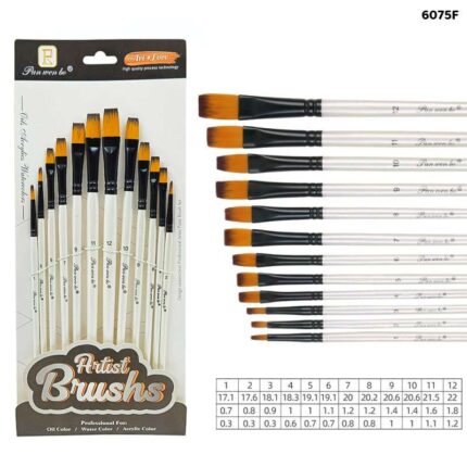 12 PCS PAINT BRUSH WHITE HANDLE FLAT 6075F