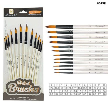 12 PCS PAINT BRUSH WHITE HANDLE ROUND 6075R
