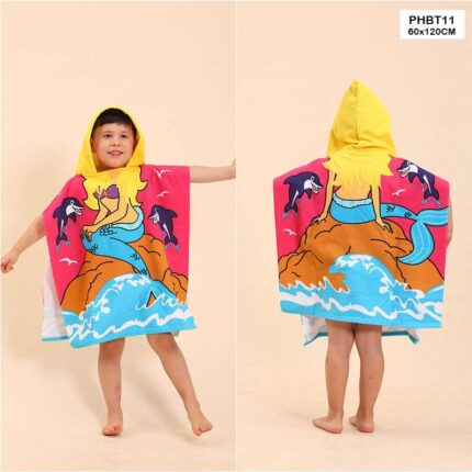 PHBT11 PRINTED HOODED PONCHO BATH TOWEL KIDS 60x120CM