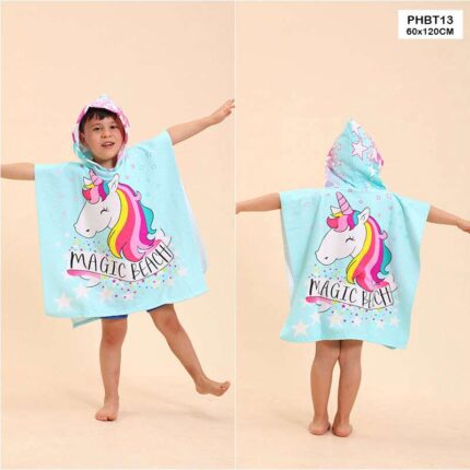 PHBT13 PRINTED HOODED PONCHO BATH TOWEL KIDS 60x120CM